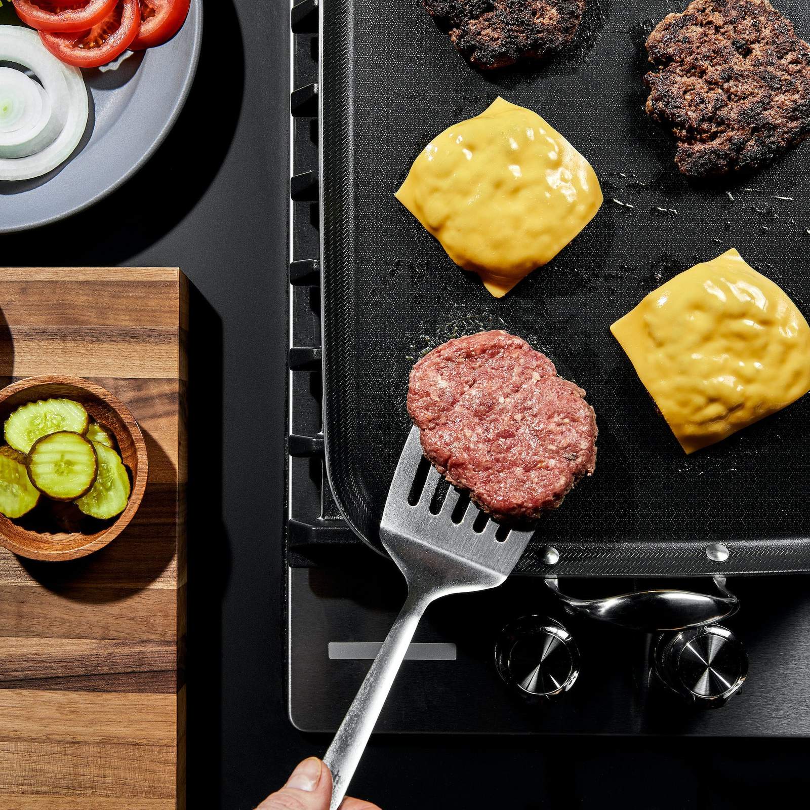 Smash burgers on the double-burner griddle