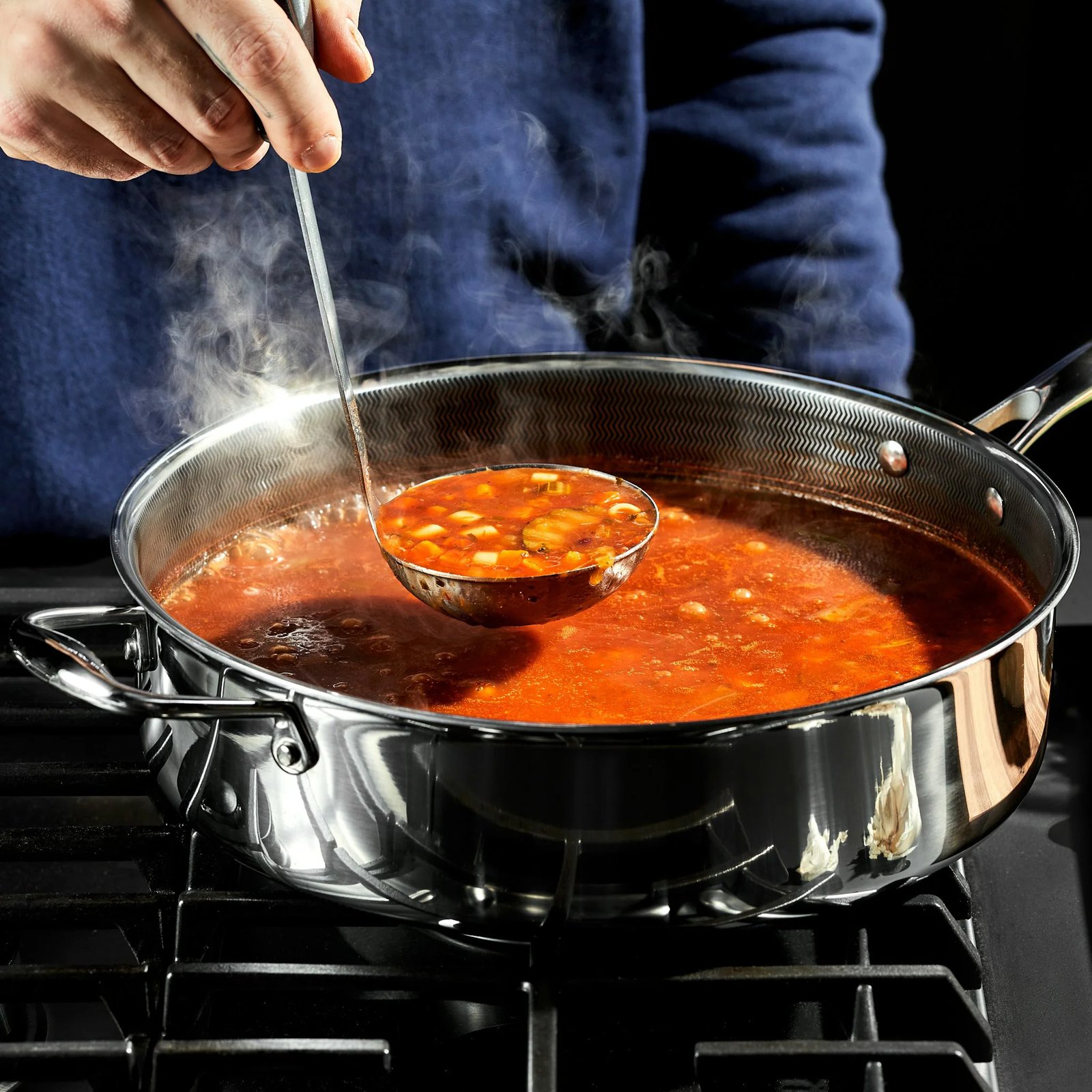 Soup simmering in a HexClad sauté pan